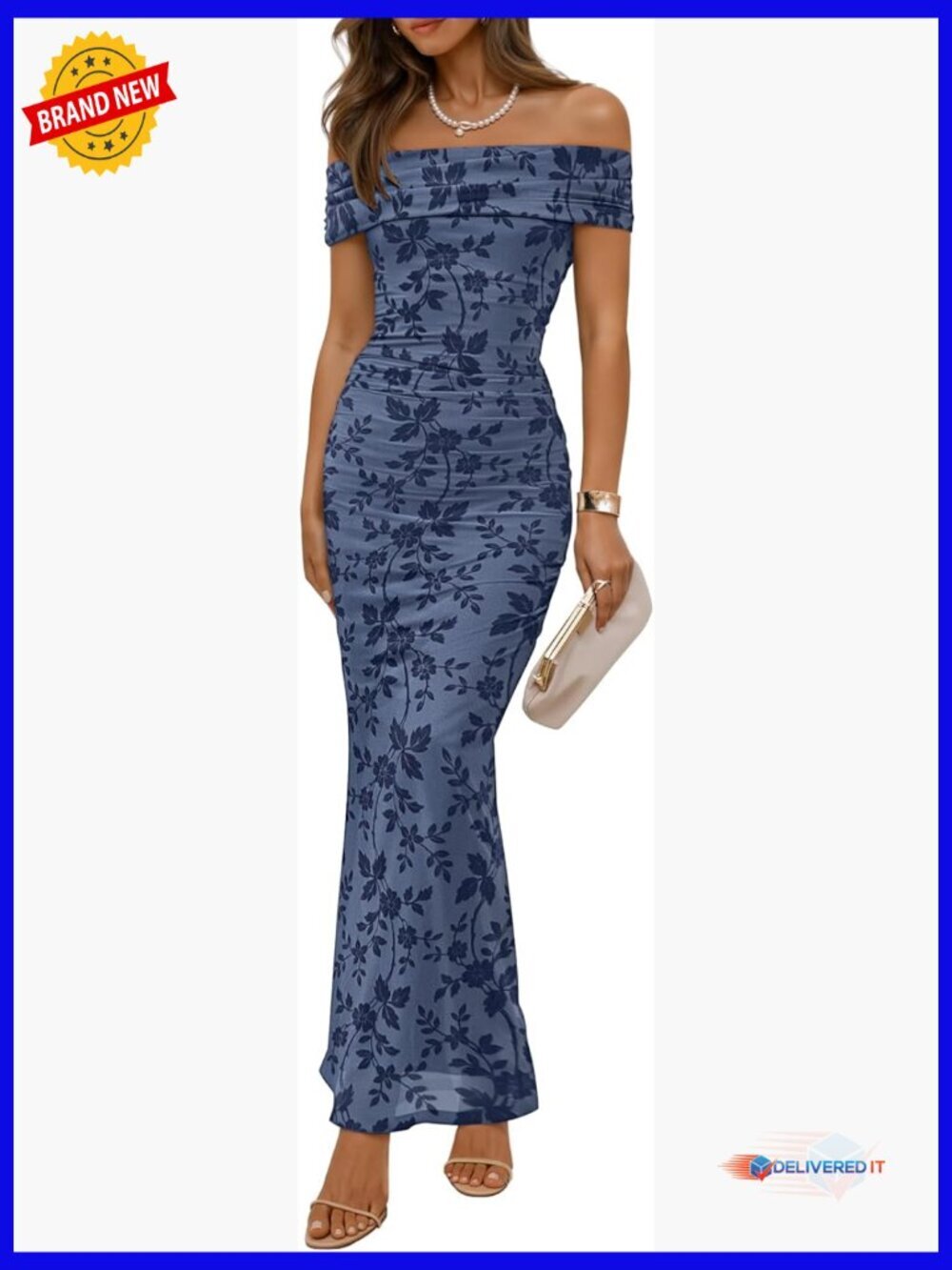 Off Shoulder Floral Bodycon Maxi Dress Wedding Guest Cocktail Party